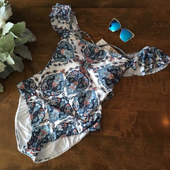 BECCA Other - Becca Off the Shoulder Tie Back One Piece Swimsuit